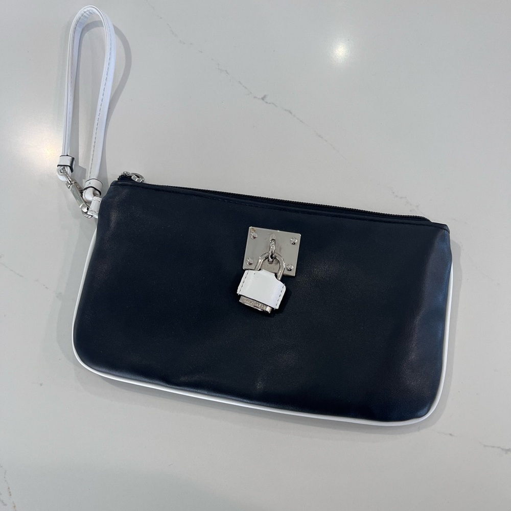 Nine West Black Wristlet Clutch Purse Silver Lock Accent